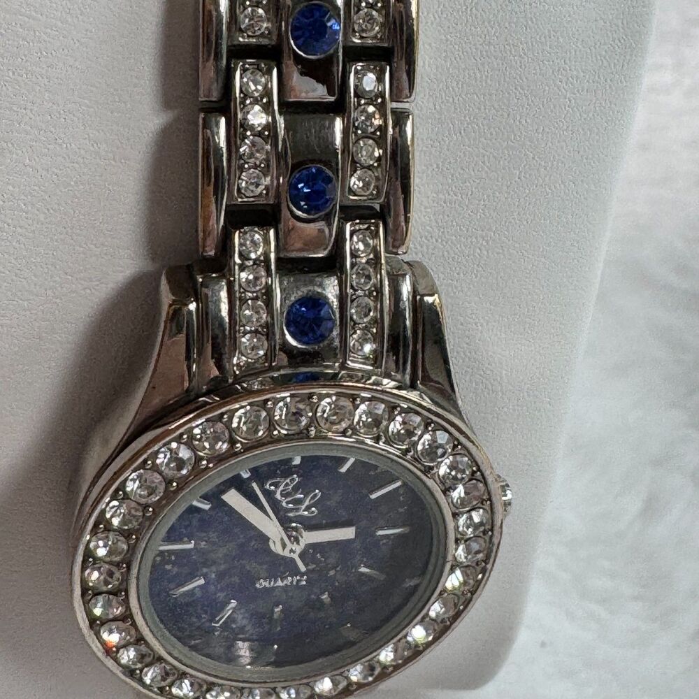 Glam Sapphire Blue Rhinestone Bracelet Watch Lapis Y2K  Style HSN Colleen Lopez - Picture 7 of 16